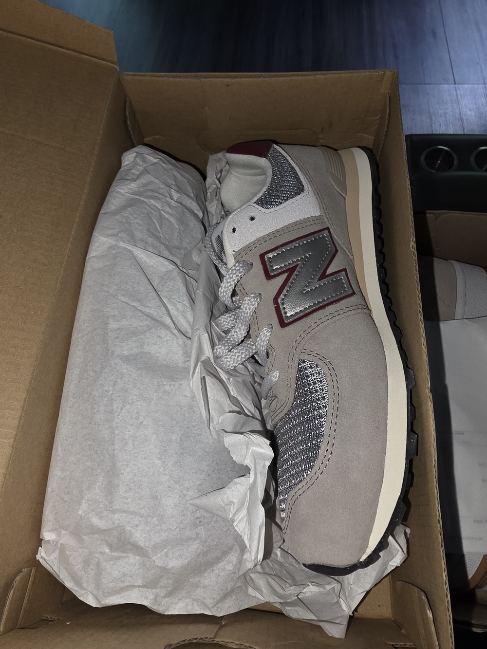 New Balance Men's Gray Suede & Mesh Sneaker with Burgundy Accent